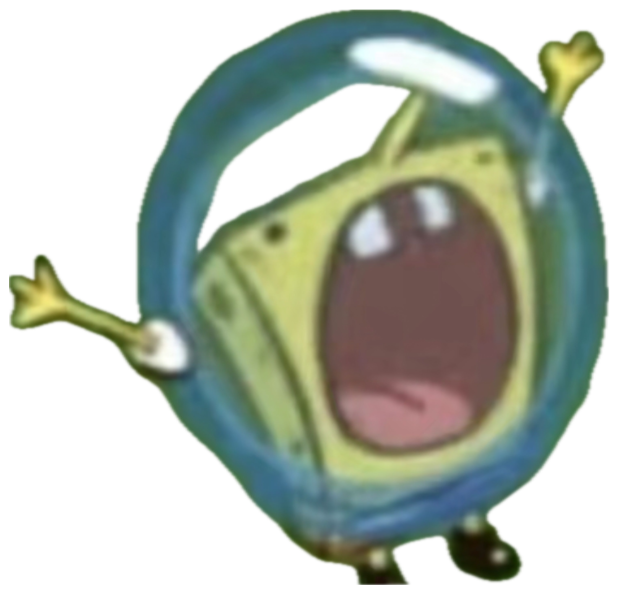 SpongeBob screaming with arms flailing inside a water helmet sticker