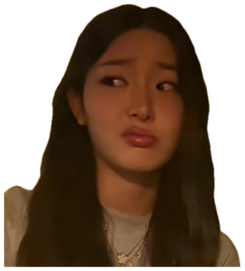 Young woman with long dark hair giving a sideways side-eye look sticker