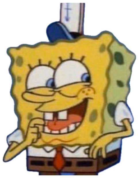 SpongeBob in a top hat giving a devious smug grin, up to something sticker