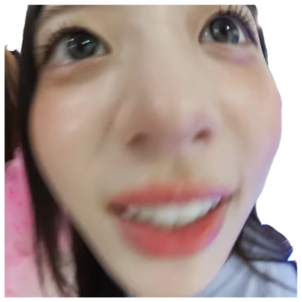 Extreme close-up selfie of a girl grinning right into the camera lens sticker