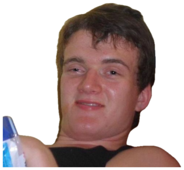 Slouchy guy reclining with a glazed, half-lidded smirk, completely unbothered sticker