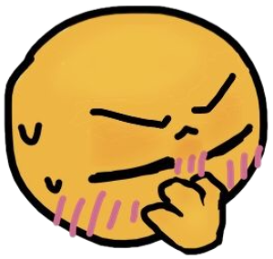 Cartoon yellow emoji face cringing while holding a phone, pink blush marks and stress lines everywhere sticker