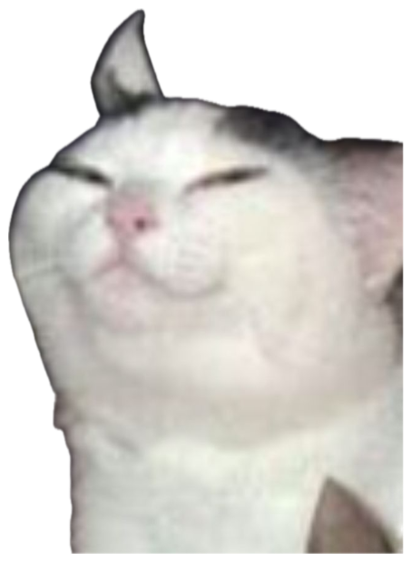 White cat scrunching its face with eyes closed in a smug, content little smile sticker