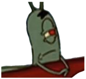 Plankton peeking from the side with his one red eye narrowed, scheming intensely sticker