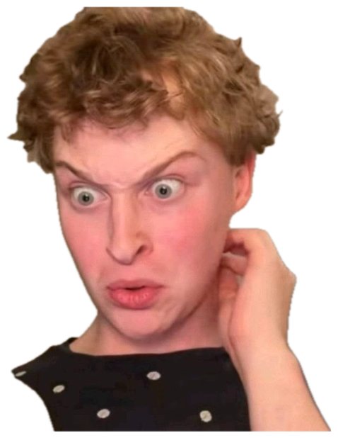 Person with wide eyes and raised brows pulling a shocked, disgusted grimace at the camera sticker