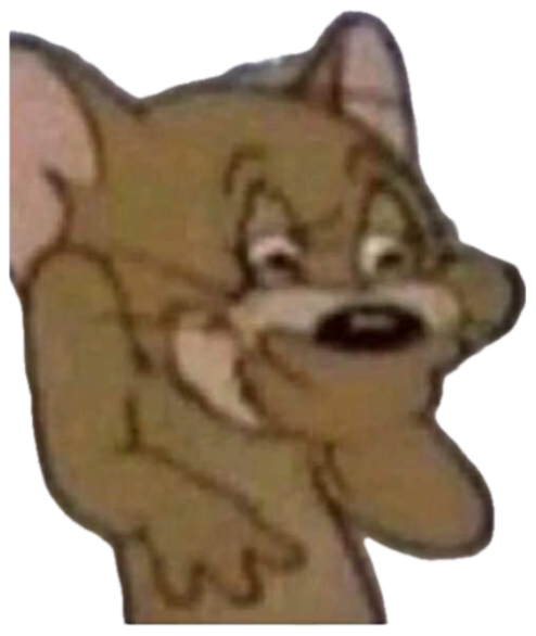 Jerry the mouse with a stiff, awkward half-grimace sticker