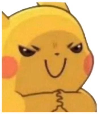 Pikachu with fingers steepled and a devious, scheming little grin sticker