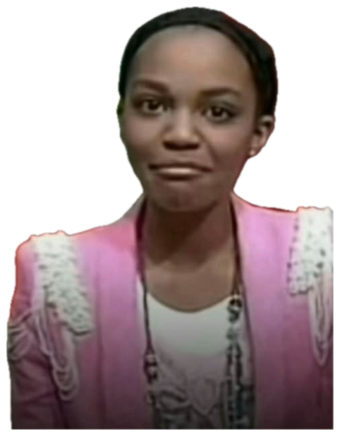 Woman in a pink blazer pressing her lips tight in a strained, polite non-smile sticker