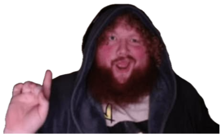Bearded guy in a hoodie grinning wide with one finger raised mid-point sticker