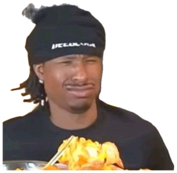 Man in a beanie scrunching his face in disgust over a plate of food sticker