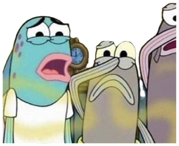 SpongeBob background fish characters reacting with open-mouthed horror and disbelief sticker