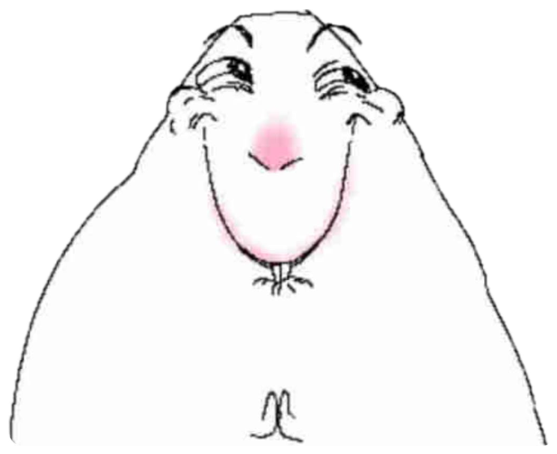 Hand-drawn cartoon blob clasping hands and looking up shyly with rosy cheeks sticker