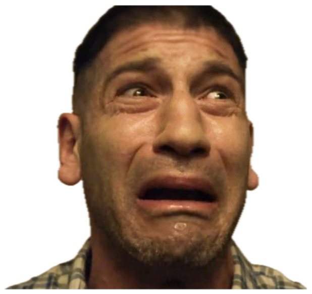 Man with a trembling, tear-streaked face looking up while on the verge of ugly crying sticker