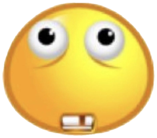 Yellow emoji face with eyes rolling up in anxiety and a nervous buck-toothed grimace sticker