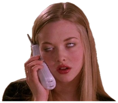 Blonde girl on a cordless phone rolling her eyes with a bored, unbothered look sticker