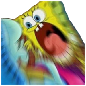 Zoomed-in blurry SpongeBob mid-scream with bulging eyes and a wide open mouth sticker