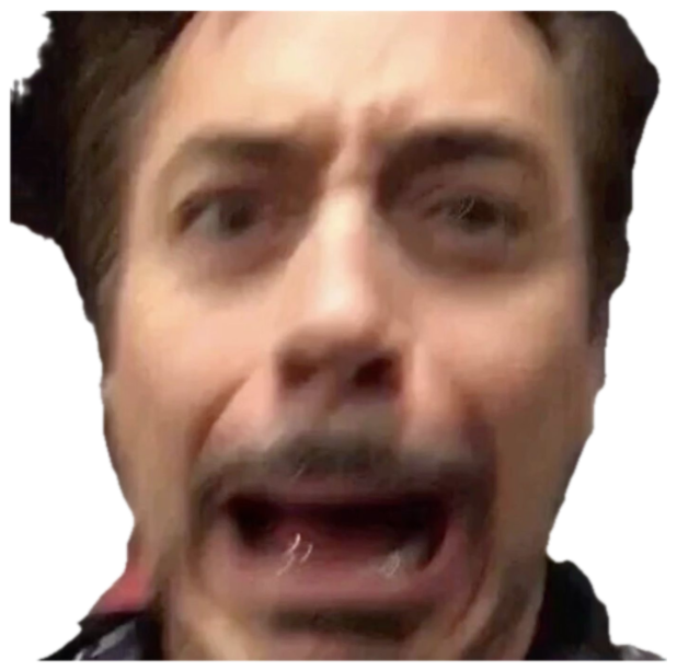 Robert Downey Jr. screaming with mouth agape and eyes wide in total shock sticker