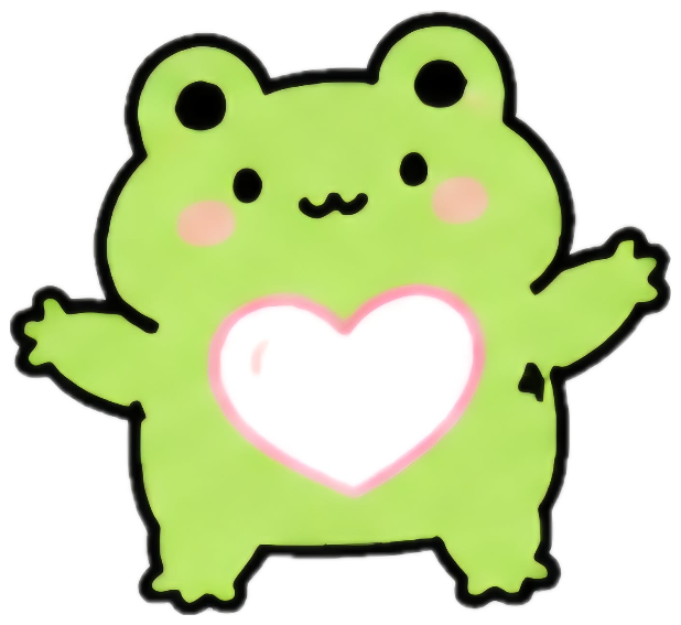 Cute cartoon frog with a heart belly raising its arms captioned 'sending you good energy!' sticker