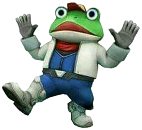 Slippy the frog holding his hands up captioned 'woah there pal, that was pretty EDGY' sticker