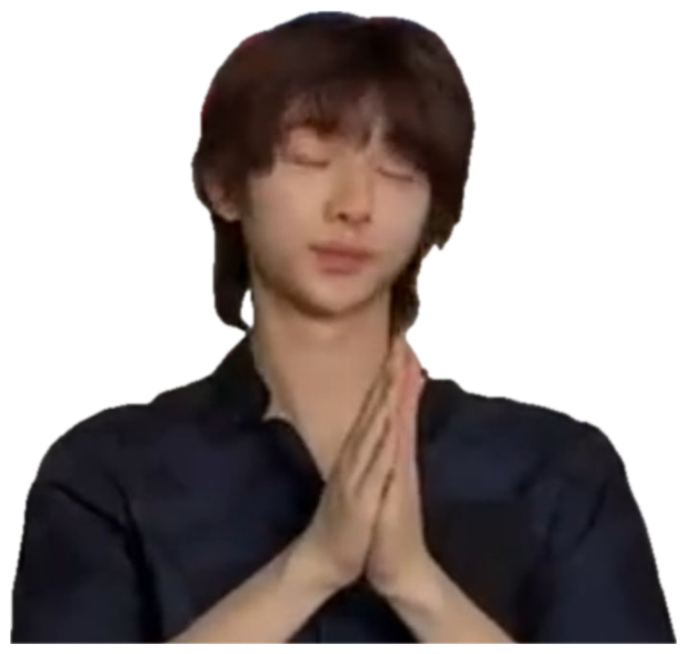 Young man with eyes closed and palms pressed together as if praying sticker
