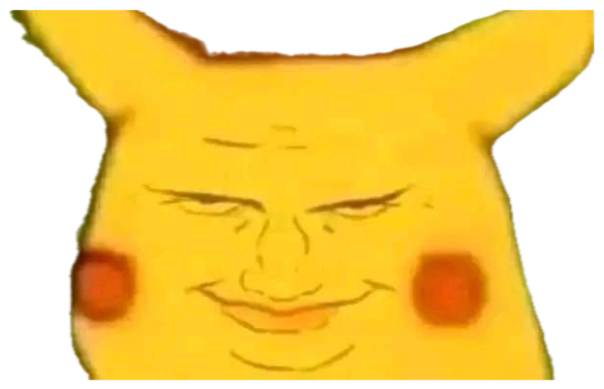 Cursed Pikachu with a smug realistic human face smirking at you sticker