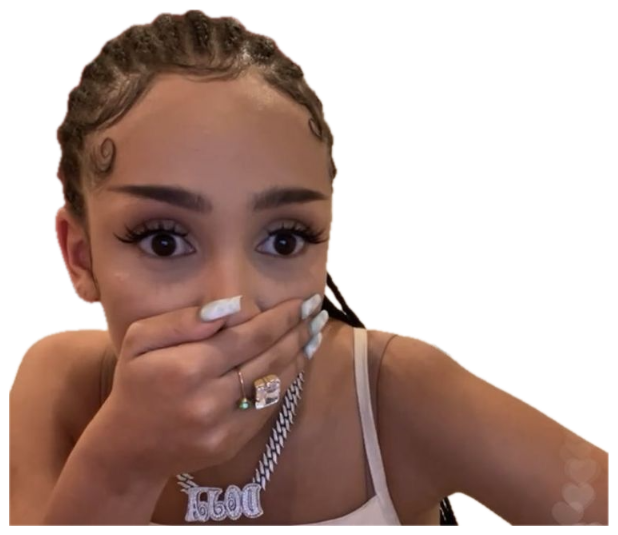 Young woman covering her mouth with her hand, eyes wide in shocked disbelief sticker