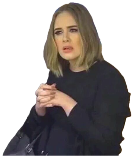 Woman in a shop wringing her hands with a confused, uneasy expression sticker