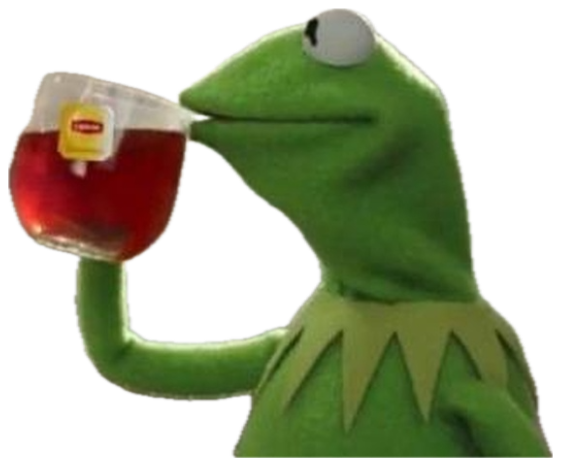 Kermit the Frog sipping Lipton tea by a window, completely unbothered and minding his business sticker