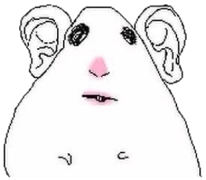 Minimalist hamster drawing staring blankly with tiny beady eyes sticker
