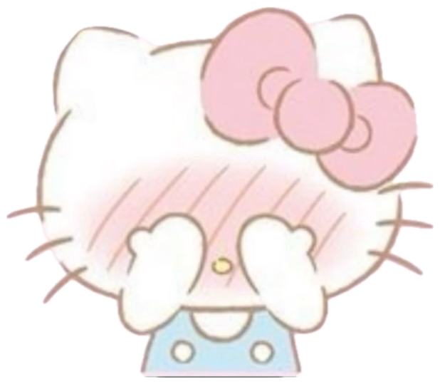 Hello Kitty blushing hard, covering her face with both paws, hearts all around sticker
