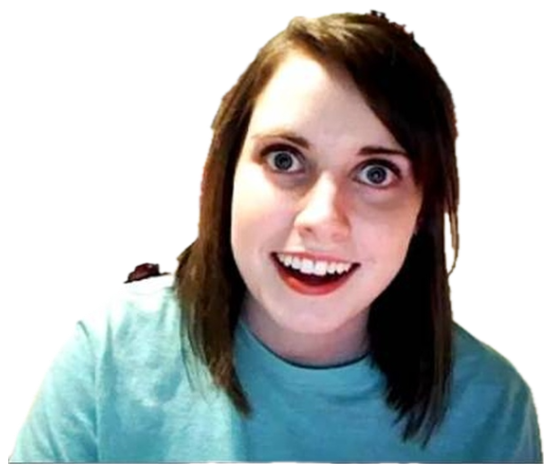 Overly Attached Girlfriend with wide unblinking eyes and an unnerving smile sticker