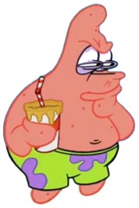 Patrick Star in glasses holding a drink, looking smug and superior sticker