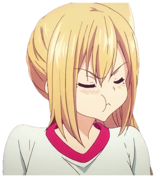 Blonde anime girl with her eyes shut and mouth scrunched in quiet irritation sticker