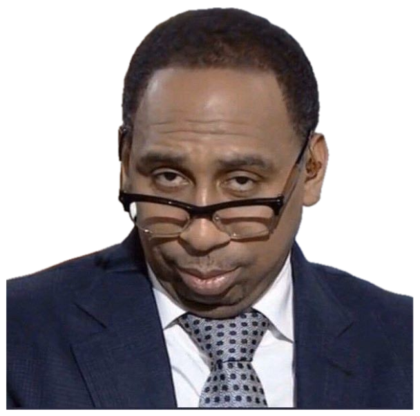 Stephen A. Smith peering over his slipping glasses with a slow-burn side-eye stare sticker