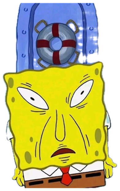 SpongeBob slumped at the Krusty Krab counter with a deeply scrunched, furious scowl sticker