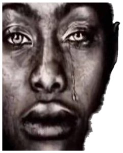 Black and white close-up of a person crying with a single tear running down their cheek sticker