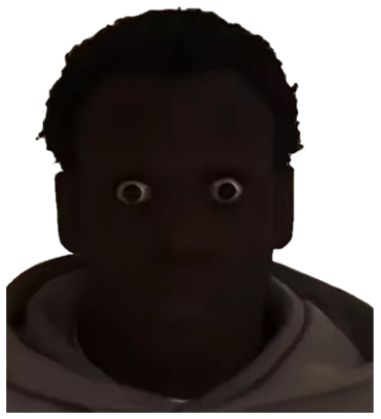 Person in shadow with only wide white eyes visible, looking startled sticker