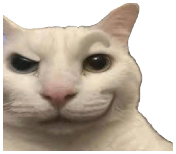 White cat with drawn-on eyebrow giving a one-eyed smug smirk straight at the camera sticker