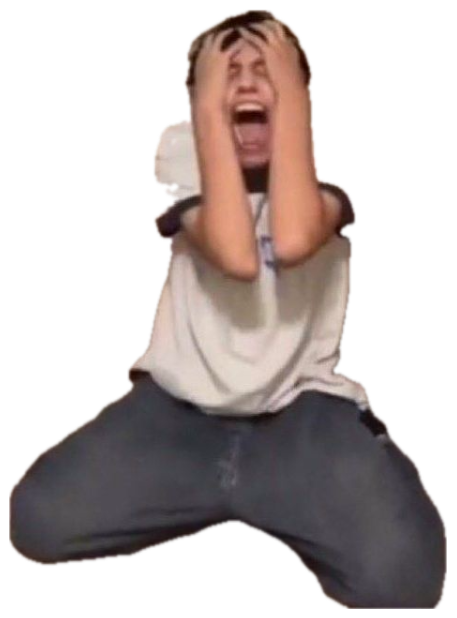 Guy on his knees clutching his head and screaming in an empty living room sticker
