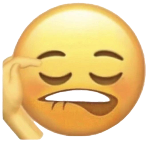 Blushing emoji biting its lip with a hand at its temple, trying to stay composed sticker