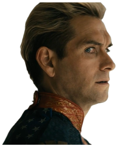 Blond man in a patriotic collar giving a slow, suspicious side-eye toward the window sticker