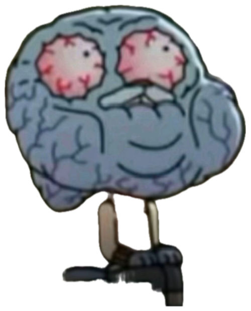 Cartoon character with a giant muscular brain for a head sitting on a bench sticker