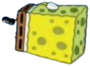 SpongeBob crouching flat and boxlike against a wall, looking tiny and withdrawn sticker