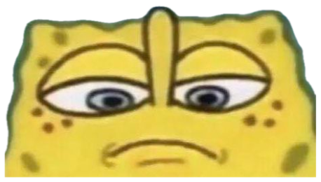 Close-up of SpongeBob's face frowning with unibrow and unimpressed eyes sticker