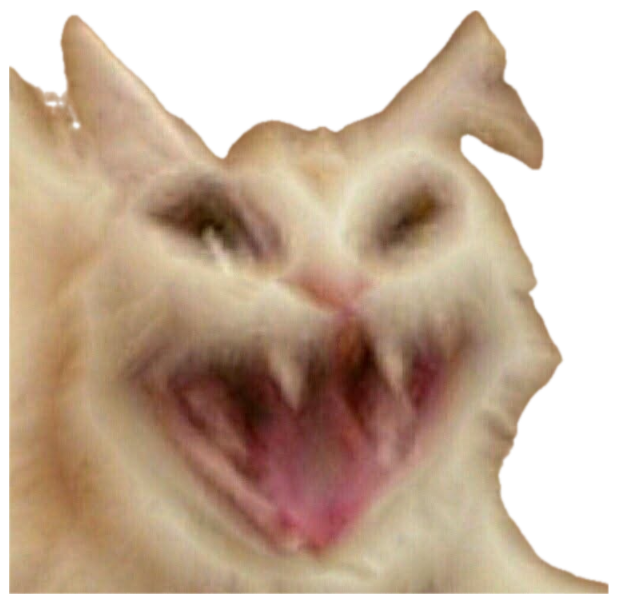 Fluffy white cat caught mid-screech with its mouth wide open in a manic grin sticker