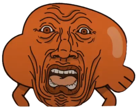 Gumball cartoon character with a hyper-realistic wrinkled screaming face, mouth wide open sticker