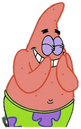 Patrick Star pressing his cheeks together with a sleazy grin and half-lidded eyes sticker