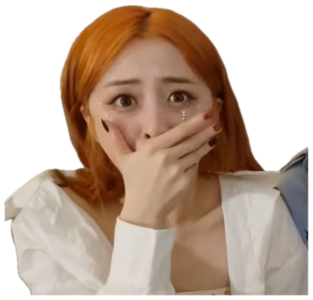 Young woman with orange hair crying and covering her mouth with her hand sticker