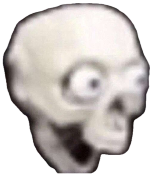 Blurry low-res skull with one bulging eye locked in a horrified stare sticker