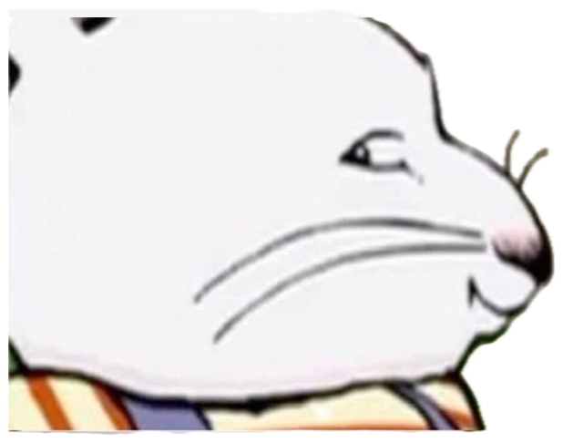 Extreme close-up of a cartoon rabbit's face with a sly, side-glancing smirk sticker